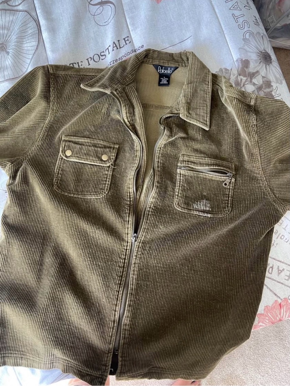 Rafaella Olive Corduroy Zip-Front Shirt Jacket